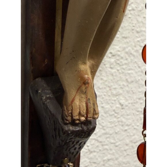Vintage Wooden Crucifix  Rosary Beads & Jesus Figure READ SEE - Picture 6 of 11